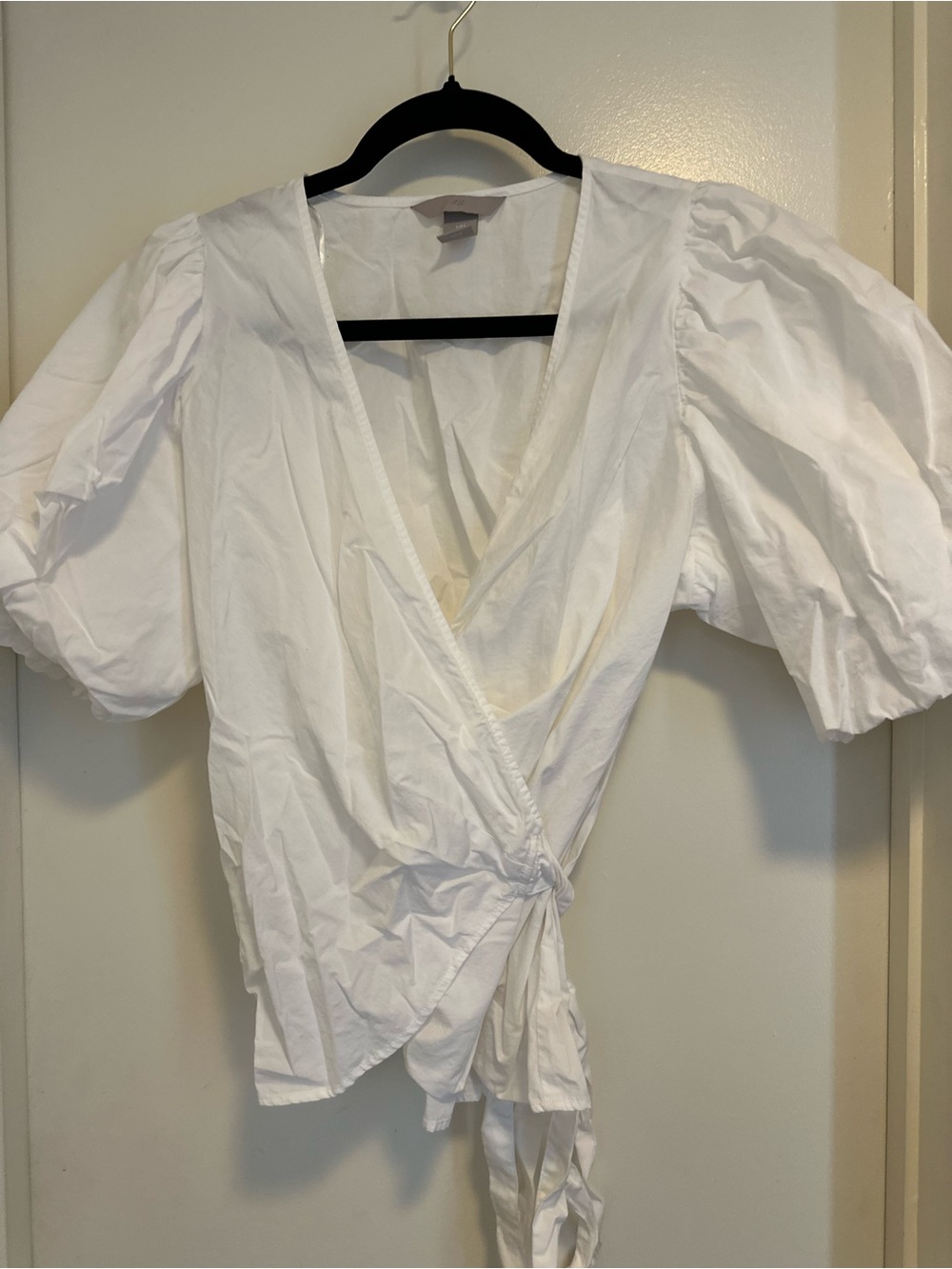 H&M White Puff Sleeve Wrap Blouse